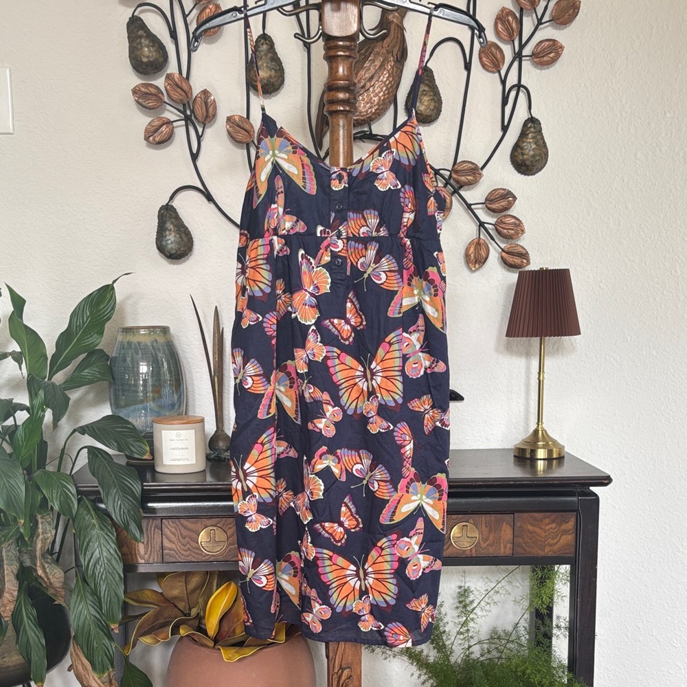 Vintage Old Navy Navy Butterfly Print Spaghetti Strap Dress size M Like New